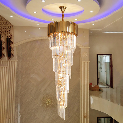 Hotel Theater Villa Large Chandelier Lighting Luxury Stainless Steel Multi-layer Top Long Crystal Lamp(WH-NC-47)