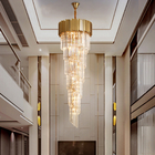 Hotel Theater Villa Large Chandelier Lighting Luxury Stainless Steel Multi-layer Top Long Crystal Lamp(WH-NC-47)