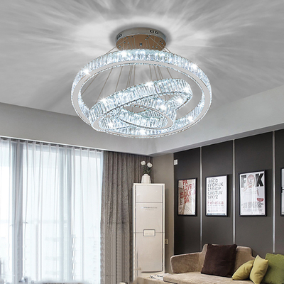 Luxury Staircase Crystal Chandelier Large Modern Rings silver chandeliers(WH-NC-49)