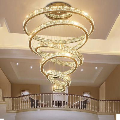 Luxury Staircase Crystal Chandelier Large Modern Rings silver chandeliers(WH-NC-49)