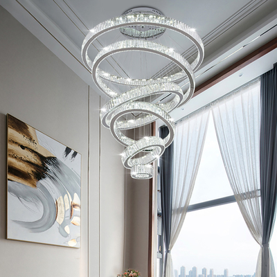 Luxury Staircase Crystal Chandelier Large Modern Rings silver chandeliers(WH-NC-49)