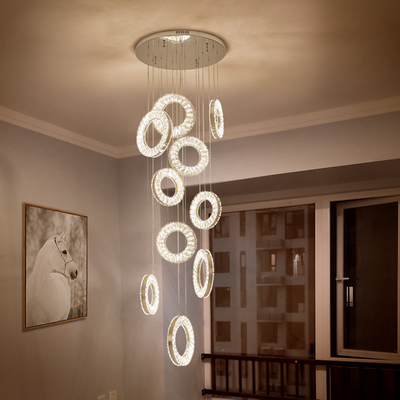 Led Crystal Staircase Chandeliers Modern Rings Hanging Ceiling Lamps(WH-NC-50)