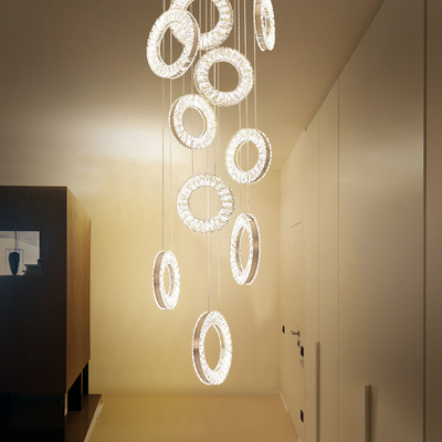 Led Crystal Staircase Chandeliers Modern Rings Hanging Ceiling Lamps(WH-NC-50)