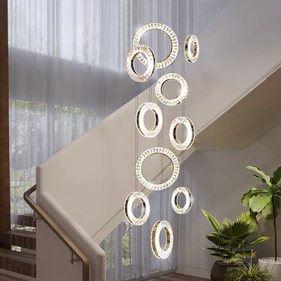 Led Crystal Staircase Chandeliers Modern Rings Hanging Ceiling Lamps(WH-NC-50)