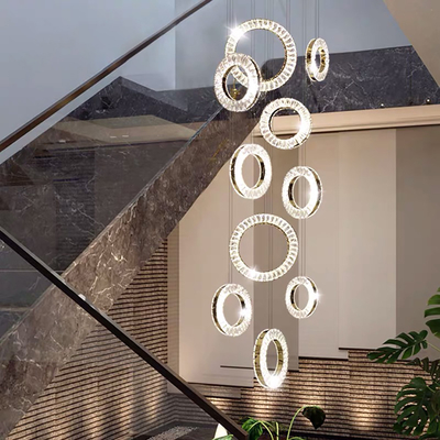 Led Crystal Staircase Chandeliers Modern Rings Hanging Ceiling Lamps(WH-NC-50)