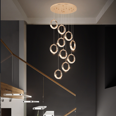 Luxury Crystal Chandelier For Staircase Led Home Decor Light Fixture Modern Creative Rings Chandelier(WH-NC-53)