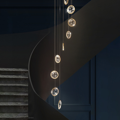 Luxury Crystal Chandelier For Staircase Gold Black Home drop light circle led light lamp(WH-NC-66)