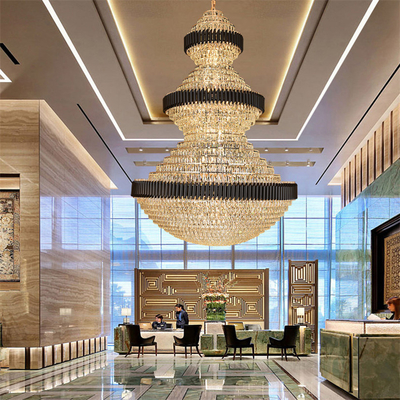 Top luxury Staircase Chandelier Lighting Large Home Decoration Crystal black ceiling light(WH-NC-93)
