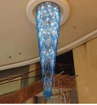Modern Crystal Ceiling Chandelier For Living Room Lobby Luxury Long Staircase Blue Chandelier(WH-NC-99)