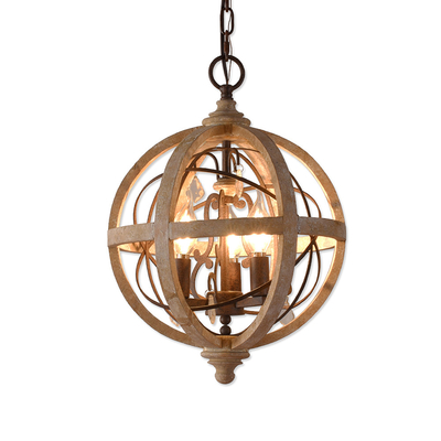 Retro Chandelier Lighting Industrial Hanging Pendant Lamp Globe Wooden Chandelier(WH-CI-108)