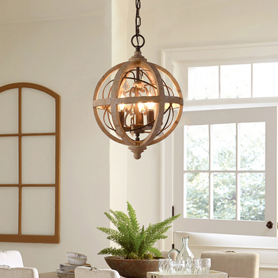 Retro Chandelier Lighting Industrial Hanging Pendant Lamp Globe Wooden Chandelier(WH-CI-108)