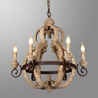 Wood Chandelier Lighting Retro Iron Candle Hanging Lamp(WH-CI-13)