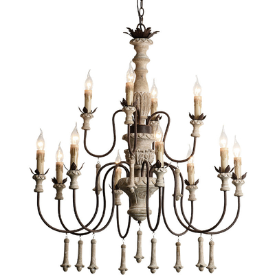 Vintage Foyer chandeliers large wooden lustre rustic lighting suspension retro lamps(WH-CI-111)