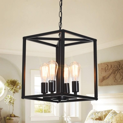 Industrial Metal Lantern Chandeliers 4-Light Adjustable Height Farmhouse Chandelier(WH-CI-136)