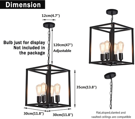 Industrial Metal Lantern Chandeliers 4-Light Adjustable Height Farmhouse Chandelier(WH-CI-136)