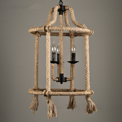 Hemp Rope Vintage Industrial Pendant Lamp Loft Dining Room industrial chandelier(WH-CI-144)