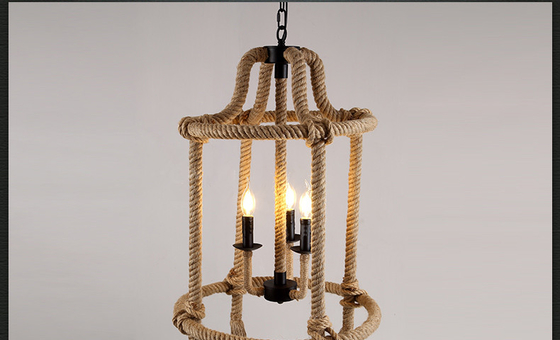 Hemp Rope Vintage Industrial Pendant Lamp Loft Dining Room industrial chandelier(WH-CI-144)