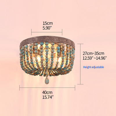 Retro round E27 LED adjustable height wooden bead ceiling chandelier lamp(WH-CI-147)