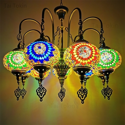 Colorful pendant lamp with handmade glass lampshade southeast antique turkish hanging lamp（WH-DC-28)