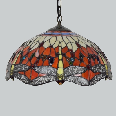 American creativity Tiffany stained glass lamp living room restaurant retro bar lamp Red Dragonfly Chandelier(WH-TF-37)