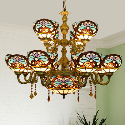 Retro Tiffany Stained Glass 3 Lights Pendant Lamp Roundbar lustre salon(WH-TF-52)