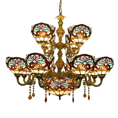 Retro Tiffany Stained Glass 3 Lights Pendant Lamp Roundbar lustre salon(WH-TF-52)