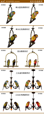 American country TIFFANY GLASS parrot chandelier living room dining room balcony lamp bird hallway light(WH-TF-57)