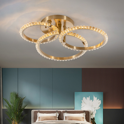 Simple Crystal Ceiling Light For Living Room Led Gold Circles Ring Chandelier Lamp(WH-CA-72)