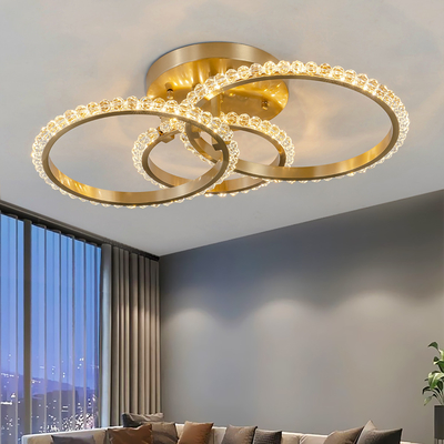 Simple Crystal Ceiling Light For Living Room Led Gold Circles Ring Chandelier Lamp(WH-CA-72)