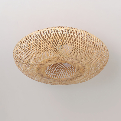 Round Bamboo Wicker Rattan Semi Flush Mount Ceiling Light(WH-WA-36)