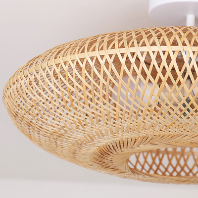 Round Bamboo Wicker Rattan Semi Flush Mount Ceiling Light(WH-WA-36)