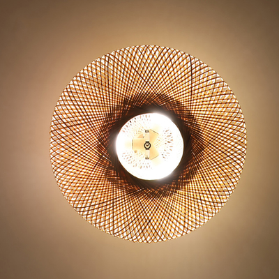 Round Bamboo Wicker Rattan Semi Flush Mount Ceiling Light(WH-WA-36)