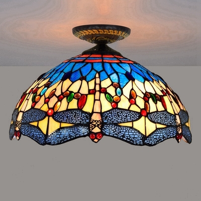 40cm European Blue Dragonfly Tiffany stained glass restaurant bedroom aisle corridor ceiling lights(WH-TA-14)