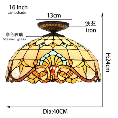 40cm European style Baroque Tiffany stained glass restaurant flush ceiling light(WH-TA-16)