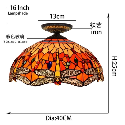 Red Chandelier dragonfly Tiffany stained glass restaurant bedroom aisle balcony ceiling lamp(WH-TA-18)