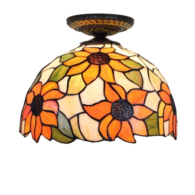 America Countryside Tiffany Multi-Color Glass Dining Room Bedroom flower led ceiling light(WH-TA-28)