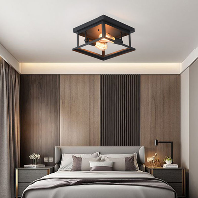 Retro Wrought Iron Square Ceiling Lamp Farmhouse Ceiling Light Bedroom vintage style dining room lamp(WH-LA-29)