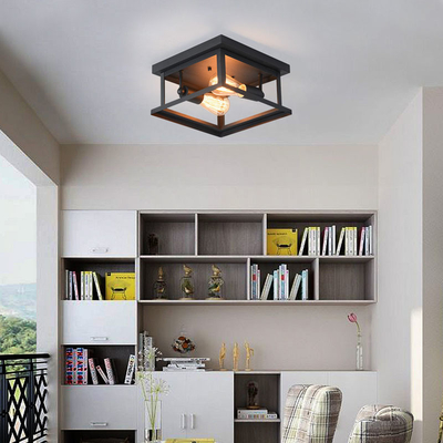 Retro Wrought Iron Square Ceiling Lamp Farmhouse Ceiling Light Bedroom vintage style dining room lamp(WH-LA-29)