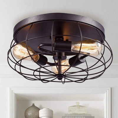 Industrial Retro Metal Cage Ceiling Light Semi Flush Moun Lamp Fixture Farmhouse Hallway vintage ceiling lamp(WH-LA-35)