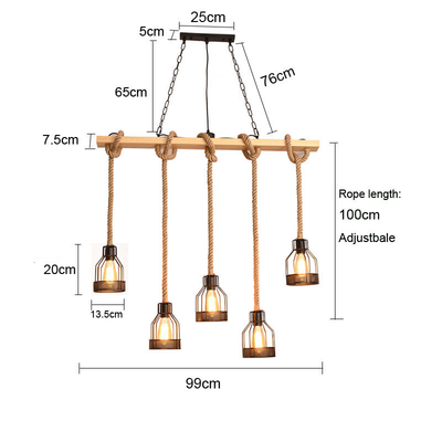 Loft Pendant Lamp Dining Room Restaurant Cafe Living Room Hemp Rope Wood Ceiling(WH-VP-134)