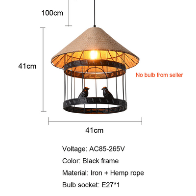 Industrial Loft Bird Cage Pendant Lamp Hemp Rope Chandelier Light(WH-VP-138)