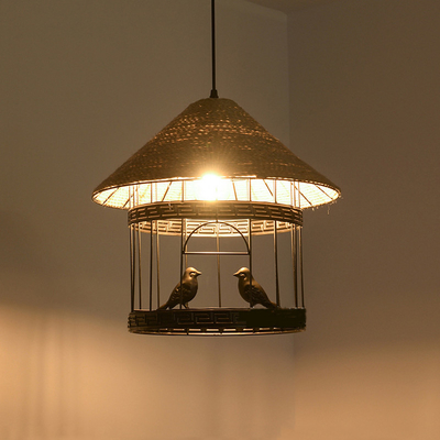 Industrial Loft Bird Cage Pendant Lamp Hemp Rope Chandelier Light(WH-VP-138)