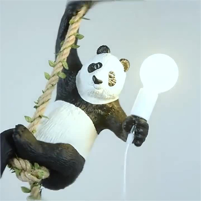 Vintage Resin Panda Chandelier lighting Nordic Hemp Rope Light Panda Chandelier Zoo Decorative Lamp(WH-VP-149)