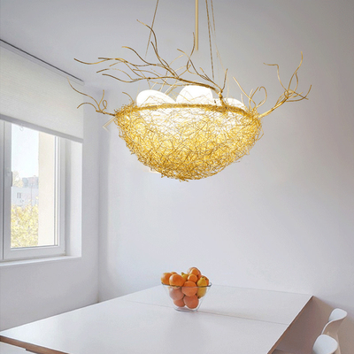 Gold Aluminium Steel Bird Nest Pendant Light Lamp loft Industial White Glass Egg Suspension Light(WH-VP-152)