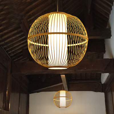 Creative Round Bamboo Lantern Pendant Light Handmade Wood Suspension Lamp(WH-WP-25)