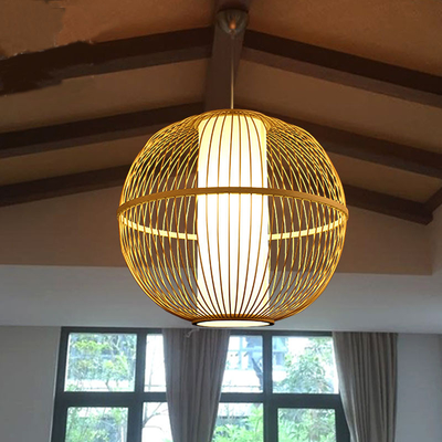 Creative Round Bamboo Lantern Pendant Light Handmade Wood Suspension Lamp(WH-WP-25)