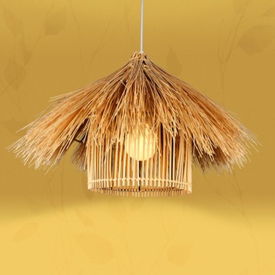 Wicker Rattan Shade Pendant Light Fixture Vintage Industrial Rustic Asian Creative Suspension Lamp（WH-WP-33)