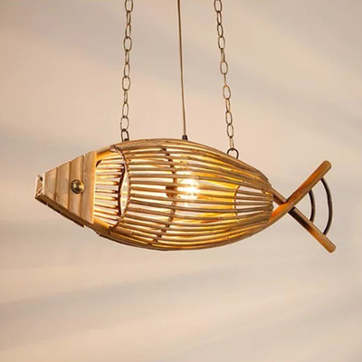 Fish Pendant Lamps Handmade Wood Weaving Pendant Light Hanging Lamp(WH-WP-46)