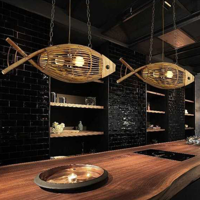 Fish Pendant Lamps Handmade Wood Weaving Pendant Light Hanging Lamp(WH-WP-46)