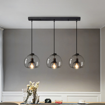 Nordic LED Pendant Lamp E27 Black Chandelier For Living Room Dining Room Kitchen Bedroom Modern Gray GlassLamp(WH-GP-32）